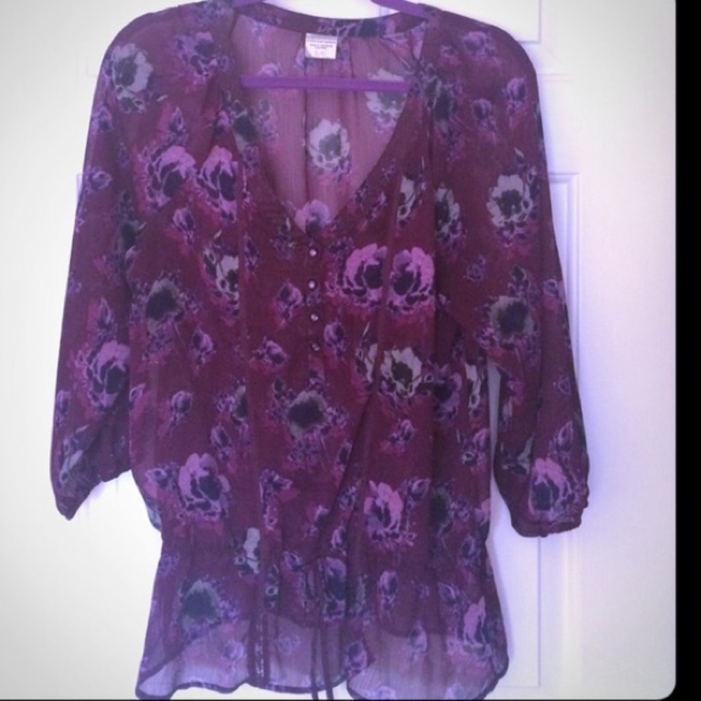 Purple sheer floral blouse